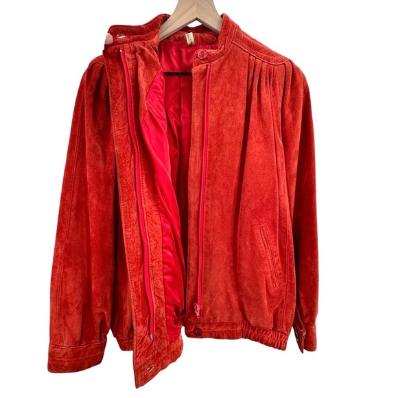 Vintage 70s/80s Suede Bomber Jacket Rust Orange Leather Coat Taiwan | Size M/L - Picture 2 of 15